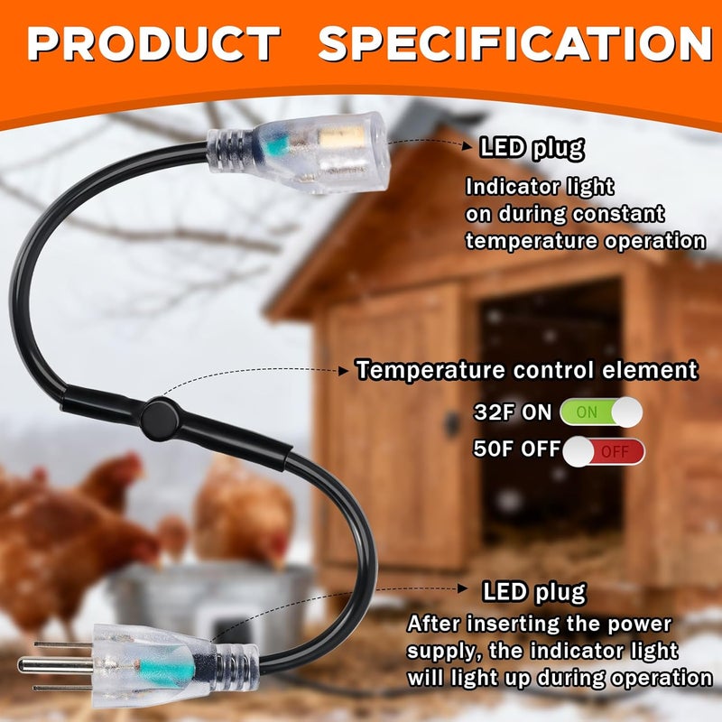 TTQ 2PCS Thermostat Controlled Extension Cord,32°F(0 Degree) Auto On/50°F(10 Degree) Thermostat Controlled Outlet for Heat Cable Controller,Compatible with Any Outdoor Thermostat Plug Outlet - Image 2